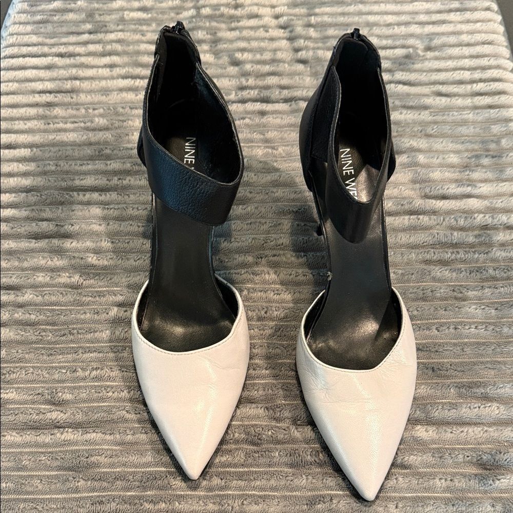 Nine West Black and White Pointed-Toe D'Orsay Heels